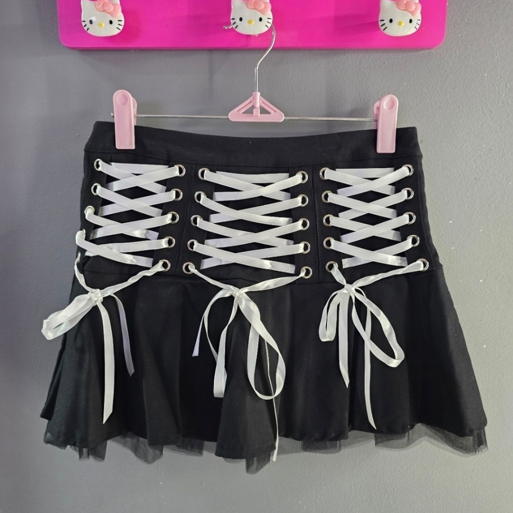**NEW** Fur Real Twill Emo Lace-up Mini Skirt Dollskill